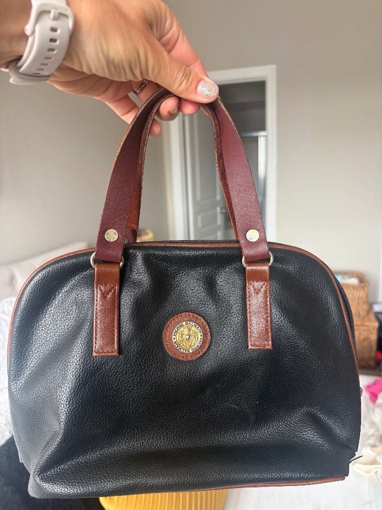 Vintage Pierre Balmain Pebbled Leather Bowling Handbag